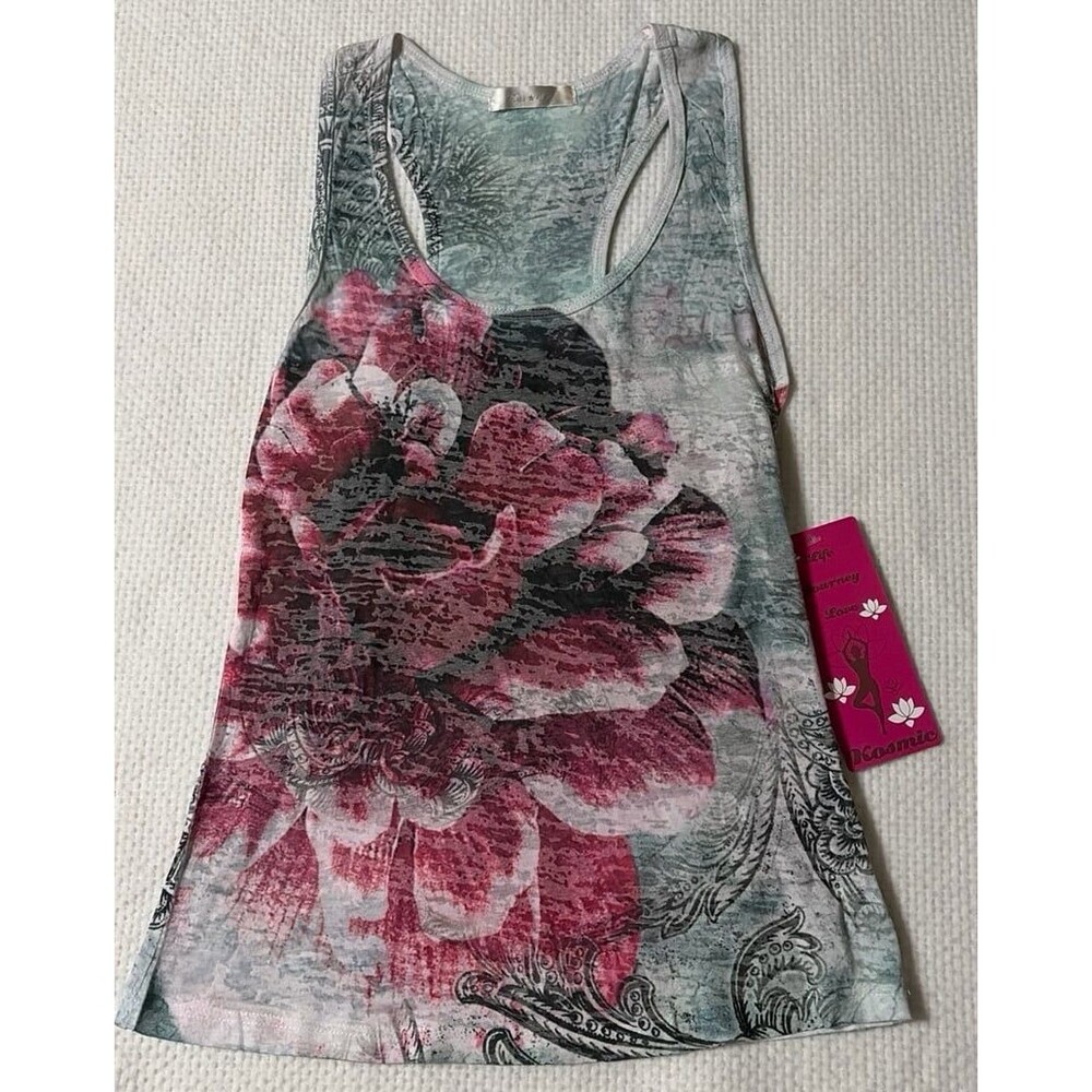 Kos USA Floral Racerback Tank Top Distressed Aesthetic Women's Size Small/Medium